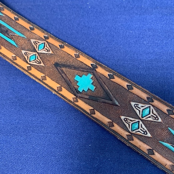 Butterfly Turquoise Coral Mother of Pearl Belt Buckle with Belt - Picture 8 of 12